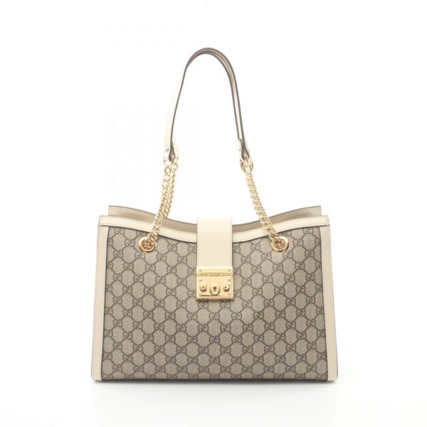 2120700145424 1 Gucci Padlock GG Supreme Medium Bee Tote Leather White