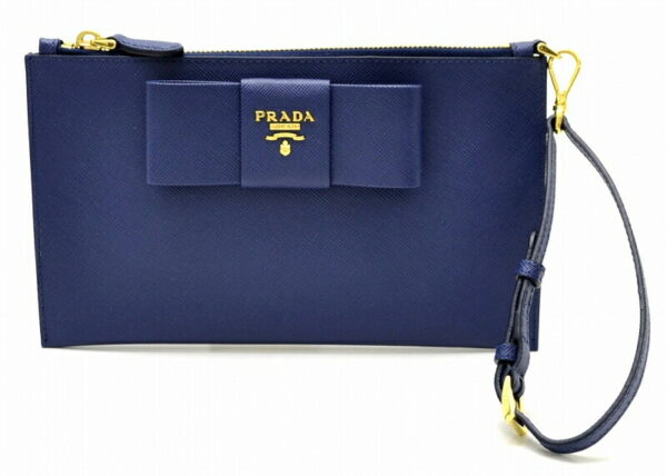 21460551 Prada Flat Pouch Plate Saffiano Leather Bluette Blue