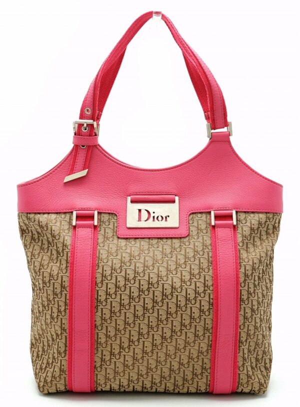 21600053 Christian Dior Trotter Handbag Canvas Leather Khaki Beige Pink