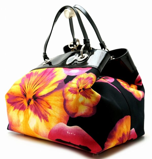 21601583 1 Christian Dior Tote Bag Flower Lip Rhinestone Charm Canvas Patent Leather Black Multicolor