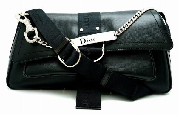 21620095 Christian Dior 2WAY Handbag Rhinestone Chain Leather Black