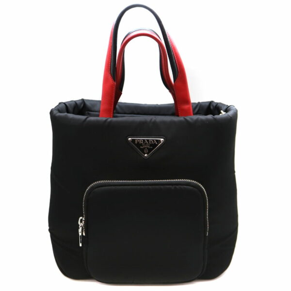 2166 1 Prada Tesuto Tote Bag 2WAY Nylon Leather Black Red