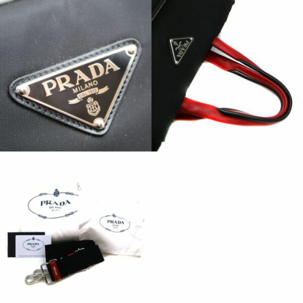 2166 10 1 Prada Tesuto Tote Bag 2WAY Nylon Leather Black Red