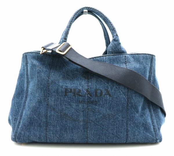 21730045 Prada CANAPA Tote Bag Denim Blue Hardware