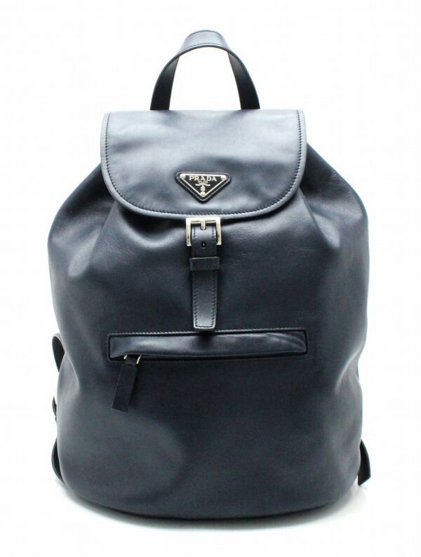 21730932 Prada Backpack Soft Calf Leather Navy Blue