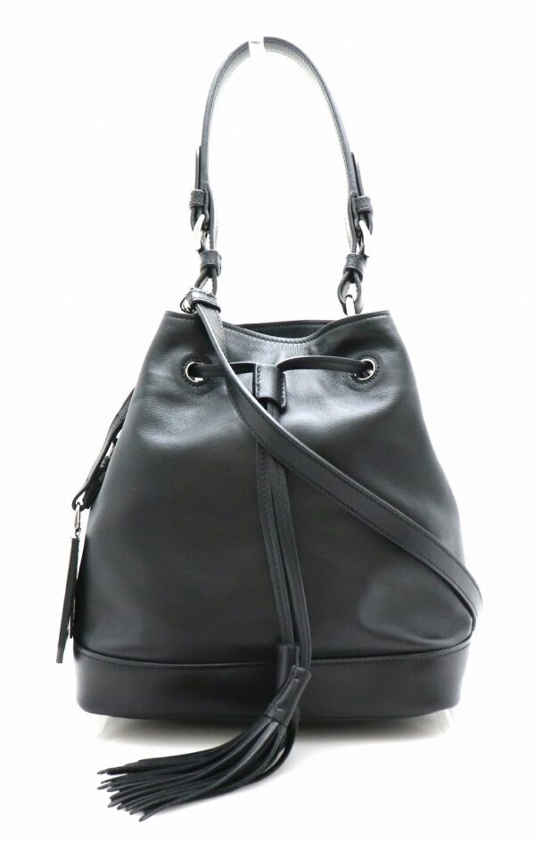 21731591 Prada 2WAY Tassel Drawstring Shoulder Bag Calfskin Black Silver