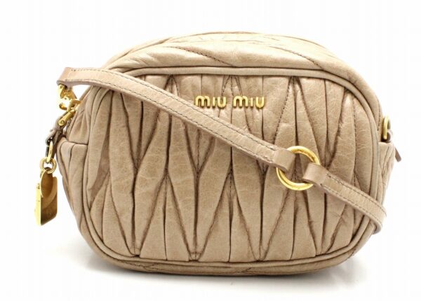 21740072 Miu Miu Crossbody Bag Leather Beige Brown