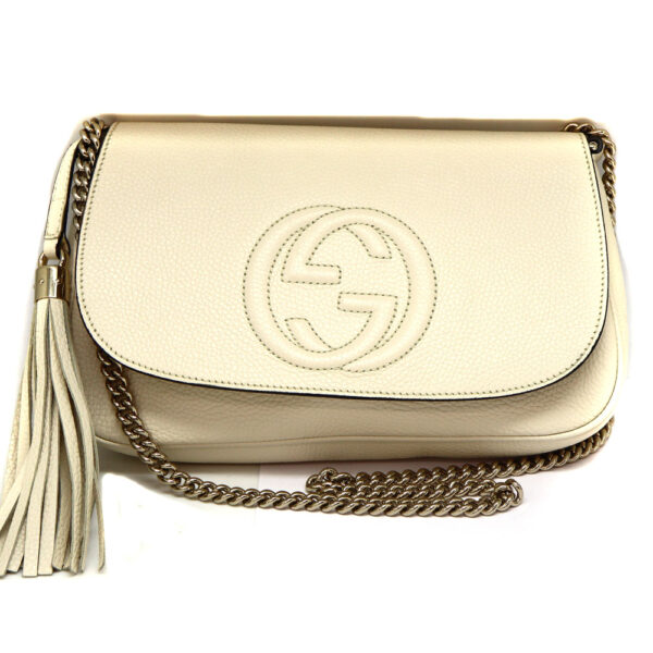 2175 1 Gucci Chain Shoulder Bag Leather Ivory