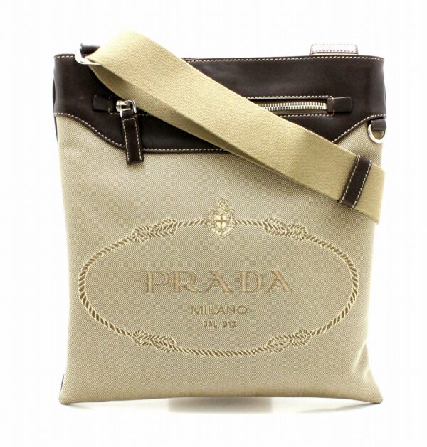 21750046 Prada Jacquard Shoulder Bag Canvas Khaki Brown