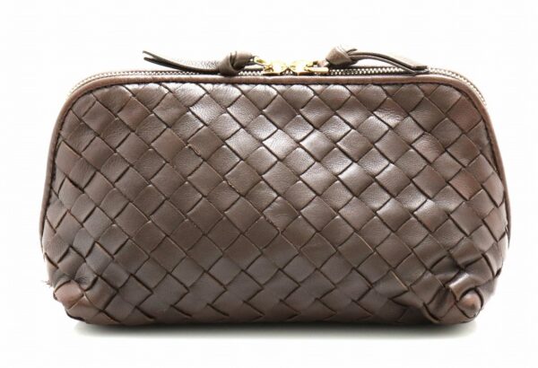 21751024 Bottega Veneta Intrecciato Leather Pouch Cosmetic Pouch Brown