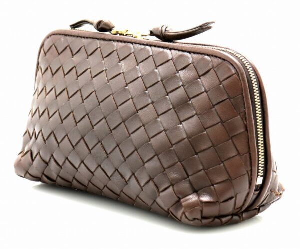 21751024 1 Bottega Veneta Intrecciato Leather Pouch Cosmetic Pouch Brown