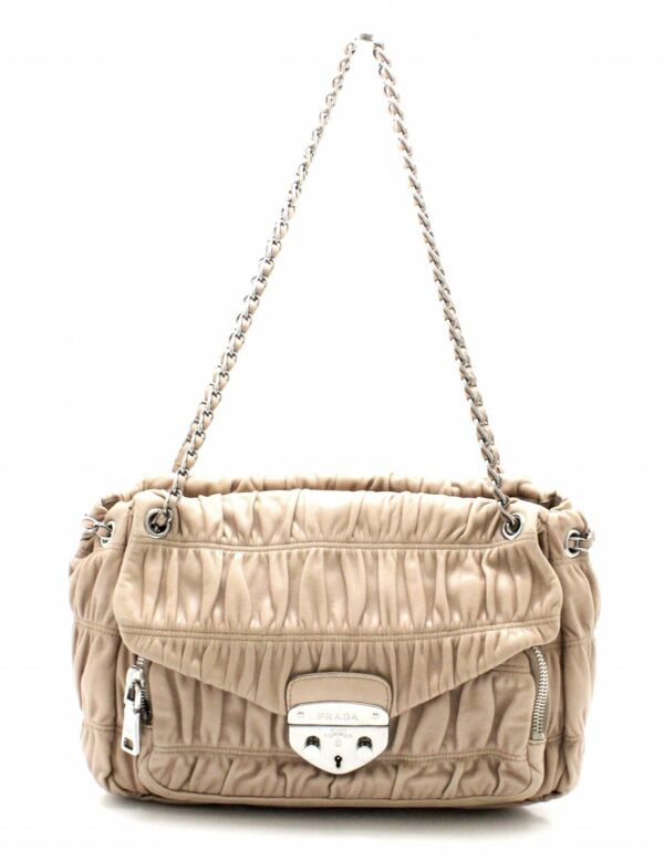 21761226 Prada Nappa Gaufre Chain Handbag Shoulder 2WAY Cameo Beige