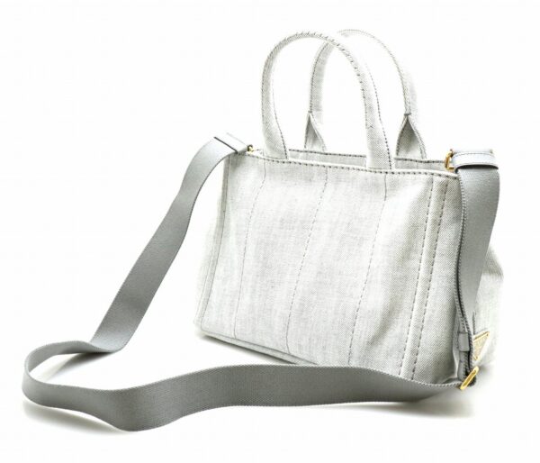 21761786 1 Prada Canapa Tote 2WAY Tote Shoulder Bag Denim Bianco Ice Gray