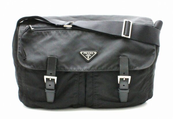 21770049 Prada Nylon Shoulder Bag Messenger Bag Leather Nero Black