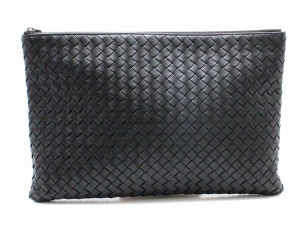 21771475 Bottega Veneta Intrecciato Clutch Bag Shoulder Bag Leather Calf Black