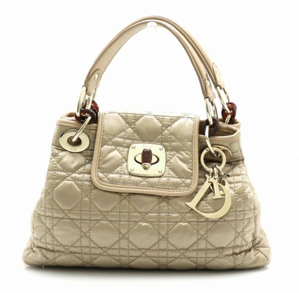 21780120 Christian Dior Lady Dior Cannage Stitch Handbag Leather Beige