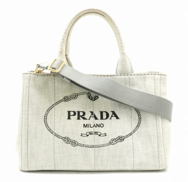 21790810 Prada Canapa Tote Bag Handbag Shoulder Denim Bianco