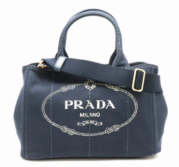 21801354 Prada Canapa Tote Bag Handbag Shoulder Denim Baltico Navy Blue