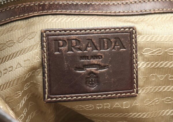 21801428 8 Prada Jacquard Shoulder Bag Canvas Leather Khaki Beige Brown