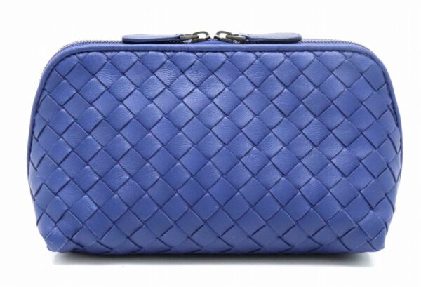 21810155 Bottega Veneta Intrecciato Pouch Accessory Case Cosmetic Pouch Blue