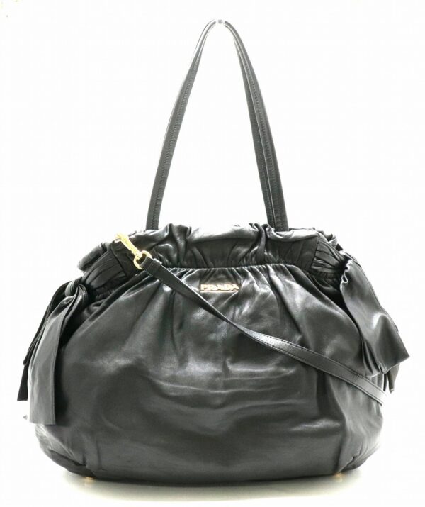 21810281 Prada Nappa Tote Bag 2WAY Gathered Leather Nero Black