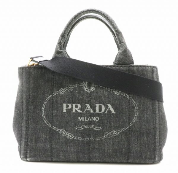 21821064 Prada Canapa Tote Bag Handbag 2WAY Shoulder Denim Black