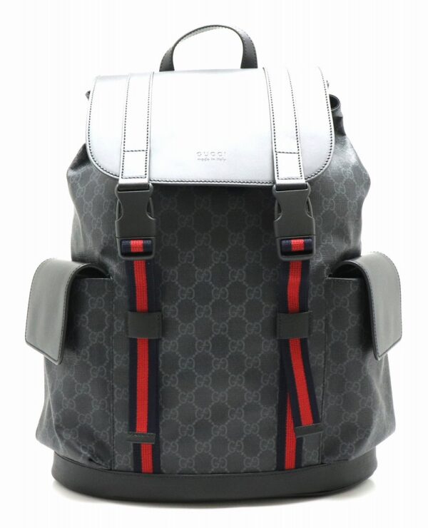 21821151 Gucci Soft GG Supreme Backpack Leather Black Gray Red Navy