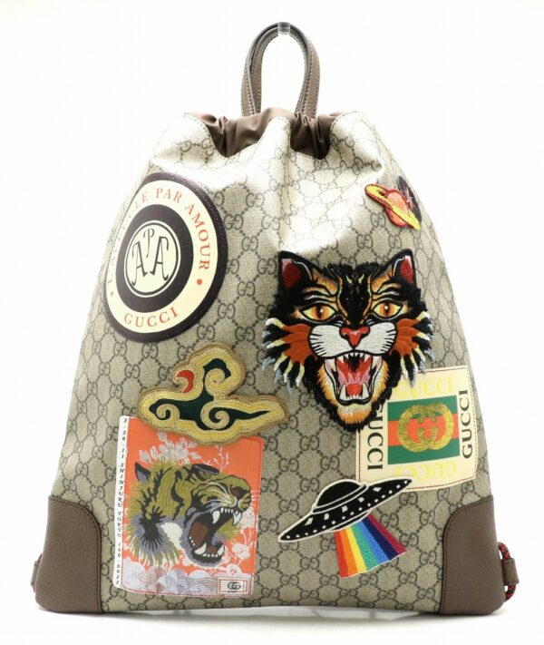 21821530 Gucci Soft GG Supreme Courier Drawstring 2way Backpack Beige Multicolor