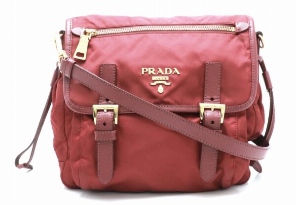 21830416 Prada Nylon Shoulder Bag Leather Porpora Wine Red