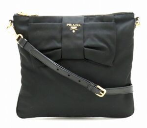 21840158 Prada Nylon Saffiano Leather Shoulder Bag Black