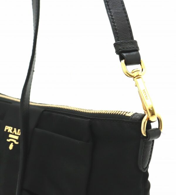 21840158 6 Prada Ribbon Motif Shoulder Bag Nylon Leather Nero Black