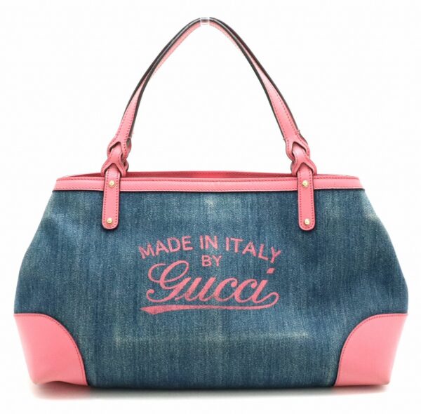 21840169 Gucci Denim Leather Tote Bag Blue Pink