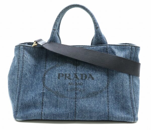 21850138 Prada Canapa Tote Bag Shoulder Bag 2WAY Denim Blue