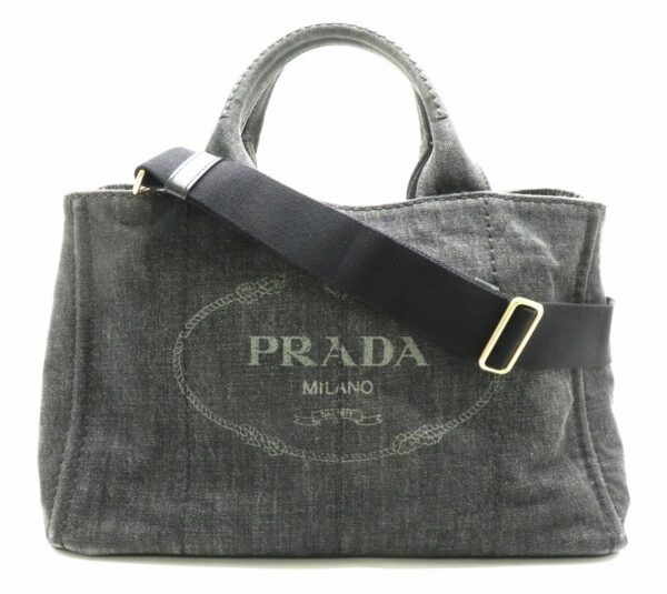 21850256 Prada Canapa Tote Bag Shoulder Bag 2WAY Denim Black