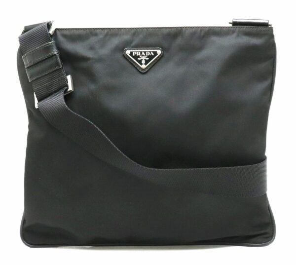 21850714 Prada Shoulder Bag Diagonal Nylon Leather Nero Black