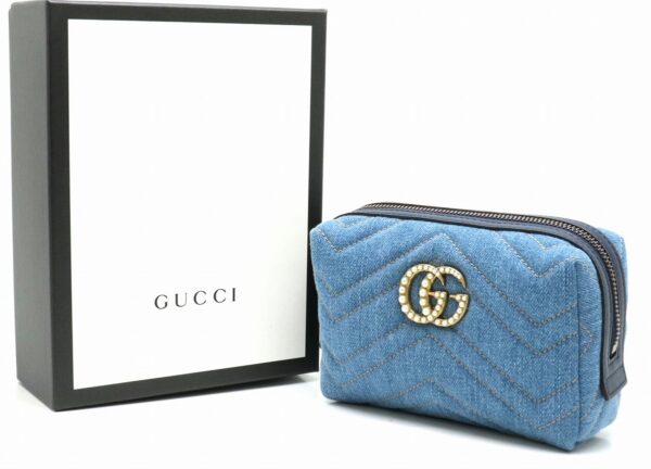 21860173 7 Gucci GG Marmont Denim Quilted Cosmetic Pouch Pearl Blue