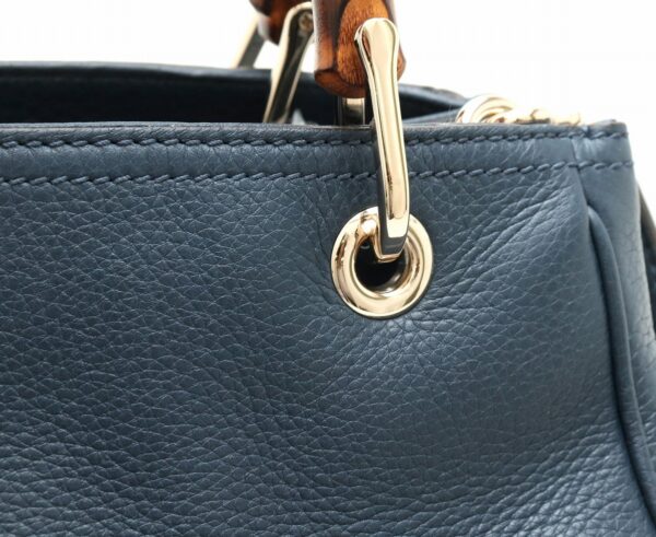 21881511 6 Gucci Bamboo Small Shopper 2way Leather Shoulder Bag Navy