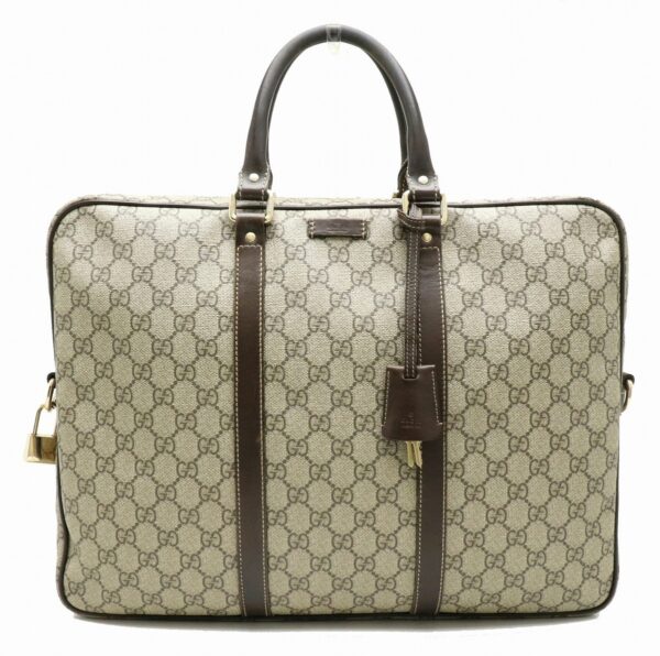 21890208 Gucci GG Supreme Business Briefcase Leather Khaki Beige Brown