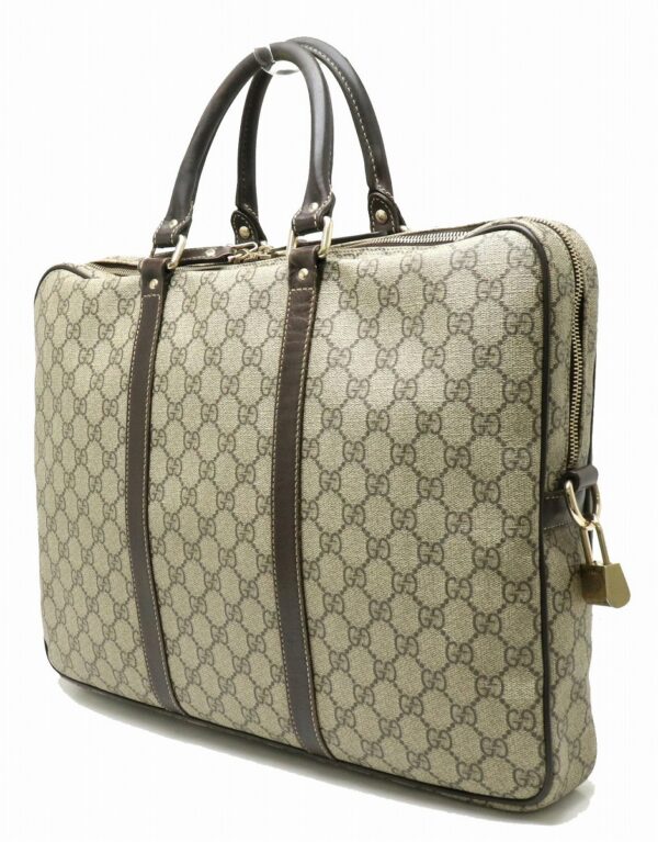 21890208 1 Gucci GG Supreme Business Briefcase Leather Khaki Beige Brown