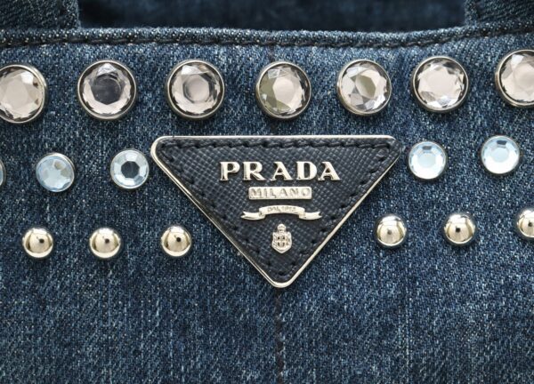 21900917 8 Prada Canapa Bijou Tote Bag Studs Rhinestone Denim Blue