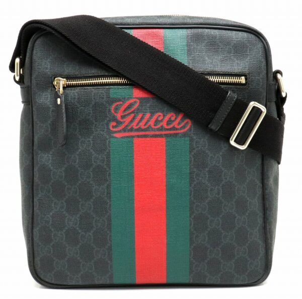 21910245 Gucci GG Supreme Sherry Line Leather Shoulder Bag Black Green Red