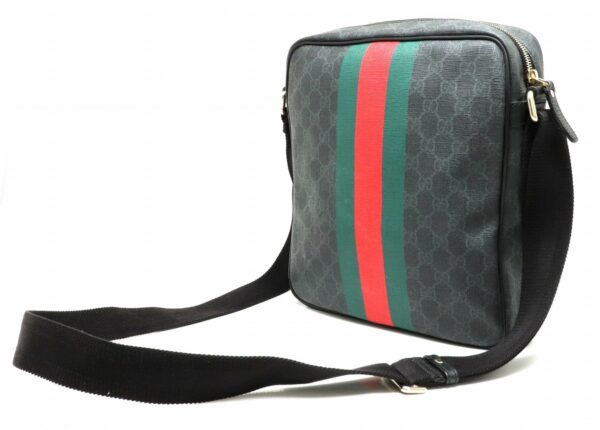 21910245 1 Gucci GG Supreme Sherry Line Leather Shoulder Bag Black Green Red