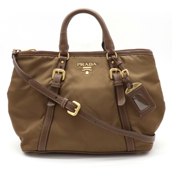 21930313 Prada 2WAY Handbag Shoulder Bag Crossbody Nylon Leather Brown