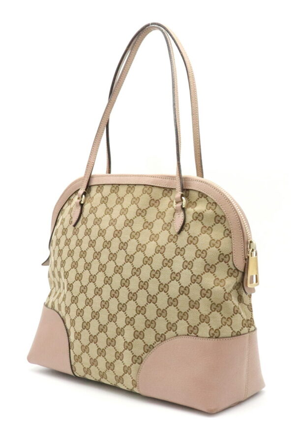 21930599 1 Gucci Brie GG Leather Tote Shoulder Bag Khaki Beige Pink