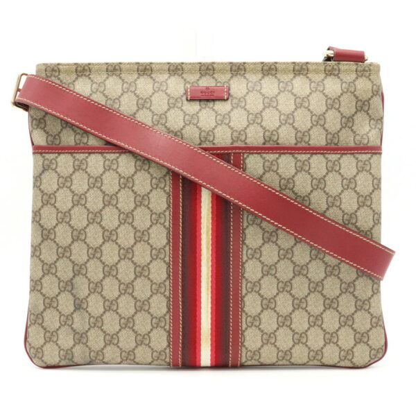 21940266 Gucci GG Plus Gusset Shoulder Bag Khaki Beige Red