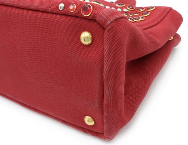 21940562 2 Prada Canapa Bijou Tote Bag Handbag Studs Rhinestone Canvas Rosso Red