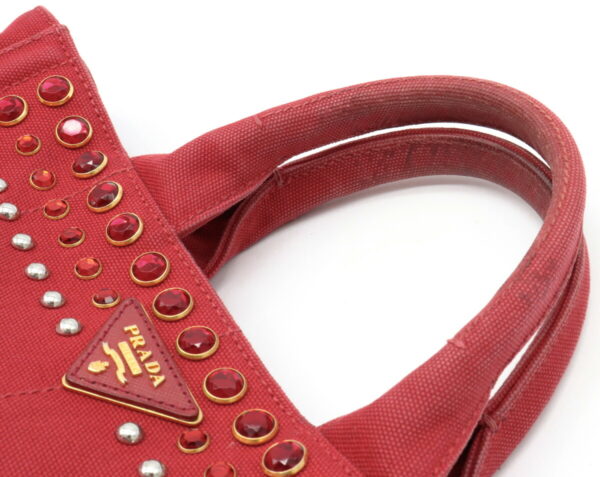 21940562 3 Prada Canapa Bijou Tote Bag Handbag Studs Rhinestone Canvas Rosso Red