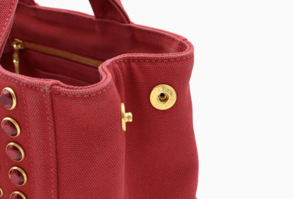 21940562 5 Prada Canapa Bijou Tote Bag Handbag Studs Rhinestone Canvas Rosso Red