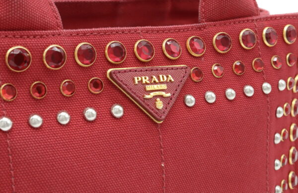 21940562 8 Prada Canapa Bijou Tote Bag Handbag Studs Rhinestone Canvas Rosso Red