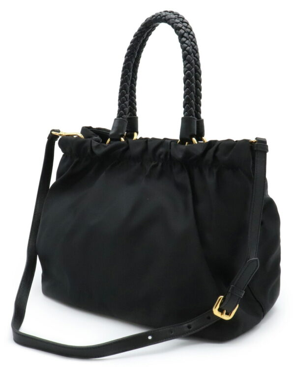 21940645 1 Prada Gathered Ribbon Tote Bag 2WAY Nylon Nero Black